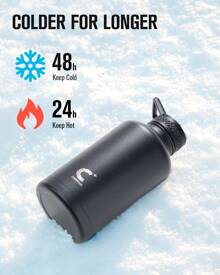 32/40/64/128oz Large Leakproof Insulated Bottle, Stainless Steel Water Flasks With Metal Double-Walled Vacuum, Keep Cold 48Hrs Hot 24Hrs, Kitchen, Room - màu đen - Xem 3