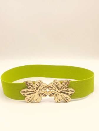1 pieza Cinturón estilo bohemio vintage con decoración de flor metálica verde, banda de cintura fija, adecuado para batas, vestidos largos, faldas, vestidos de gala, apropiado para estudiantes, mujeres casuales, damas de negocios, regalos de fiesta de Navidad y Halloween, otoño