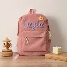 Custom Name Backpack Retro Corduroy School Bag Personalized Paste Cloth DIY Large Capacity Lightweight Travel Bag, Chenille Patches - Multicolor - View 2
