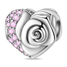 1 pieza Compañero permanente del amor, romántico rosa corazón de rosa de amor, lazo de amor, broche fijo, ramo de amor, gato y flor, cuentas de flor, colgante adecuado para pulsera de serpiente, collar, llavero, cuentas plateadas adecuadas para hacer joyería DIY, regalo de aniversario, Navidad, para chicas, pareja, regalo del Día de San Valentín