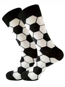 4 Pairs Kids Football Pattern Socks, Black & White, Boys & Girls Sports Striped Mid-Calf Socks, Versatile For Daily Wear