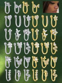 CIZME Fake Nose Ring Multi-Style Nose Rings Butterfly Heart Star Flower CZ African Nose Cuffs Golden/Silvery Golden Faux Septum Nose Rings Clip On Nose Jewelry For Woman Non Pierced Jewelry - Fake Nose Ring - View 7