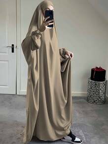 1pc Women Prayer Dress, Long Robe With Headscarf, Loose Long Sleeve Muslim Woman Prayer Garment, Abaya, Muslim Fashion Dress, Suitable For Festivals,Modest