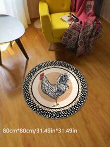 1PC Rooster Print Round Area Rug 5.25ft Non-Slip Machine Washable Carpet For Bedroom Living Room Bathroom And Indoor/Outdoor Door Mat Black/Gray/Cream