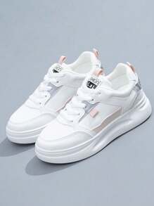 Señoras versión coreana de la nueva parte inferior gruesa zapatos deportivos casuales, la moda de peso ligero transpirable plana zapatos de las mujeres de tenis, cordones de cabeza redonda antideslizante desgaste zapatos para correr