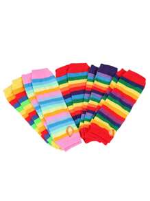 Children/Teens' Gothic/Y2K Style Rainbow Striped Fingerless Knit Arm Warmers, Wrist Cuffs, Suitable For 8-16 Years Old For Daily, Party, Holiday, Gift - Multicolor - View 3
