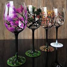 Seasons Tree Wine Glasses Hand Painted Wine Glass Fall Leaves Flower Seasons Colored Wine Glasses For Wine Cocktails Novelty Gift For Birthdays Weddings Valentine's Day