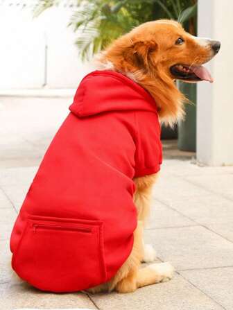 1pc Red Pet Zipper Pocket Hoodie Sweatshirt, Suitable For Cats And Dogs, For Daily Use