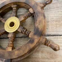 12'' Antique Vintage Nautical Wooden Steering Wheel Wall Decor - Round Ships Design For Maritime Themed Interiors - Default - View 10