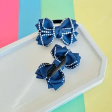 Duplinha de laço na xuxinha  / laço F sem aplique  / dupla de laço azul  jeans / Laço escolar - Azul Marinho - Visão 1