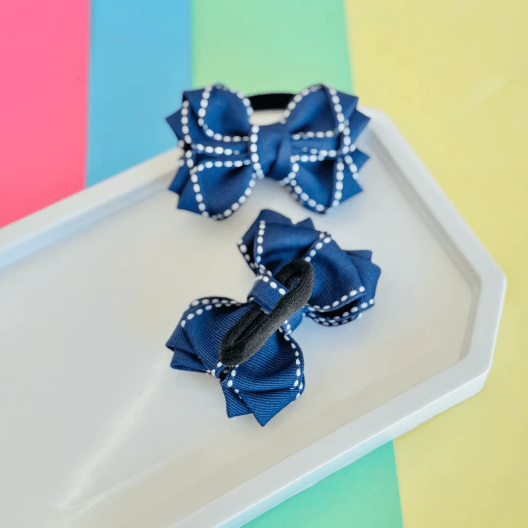 Duplinha de laço na xuxinha  / laço F sem aplique  / dupla de laço azul  jeans / Laço escolar - Azul Marinho - Visão 1
