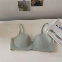 4 piezas de sujetadores push-up sexys sin costuras con pecho pequeño, sujetadores de copa gruesa para mujer y sin aro de acero, sujetadores de una pieza para niñas Shumei - Amarillo Azul Caqui Gris - Ver 5