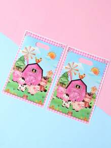 10pcs Farm Animals Gift Packing Handbags, Cow Sheep Printed Plastic Gift Packing Bags, Treat Bags, Thank You Gift Bags, Small Shopping Bags, Farm Animals Theme Babe Shower Birthday Gender Reveal Home Table Decor, Farm Animals Pattern Pink Plastic Packaging Bags, For Mother's Day, Bridesmaid Gifts, Graduation Gifts, Birthday Gifts, Wedding Gifts