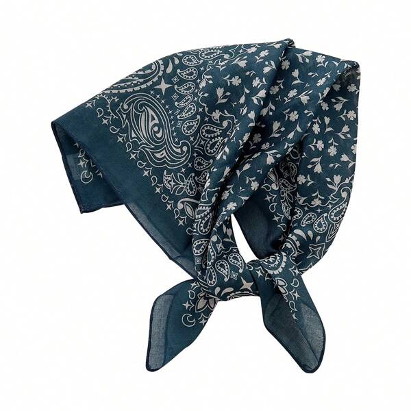 Thin Linen Square Scarf With Hiphop Streetwear Printed Pattern, Fashion Headscarf Bandana, Versatile European & American Street Style