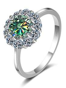 Anillo ajustable de plata de ley 925 con diseño de flor de sol de moissanita real, estilo bohemio y elegante, accesorio de boda, regalo para mujer