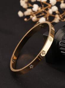 1 pièce Bracelet jonc en acier de titane Zirconia fleur 18 carats, élégant de luxe polyvalent, convient pour le port quotidien des femmes, cadeau de fête
