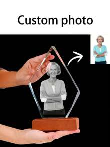 1pc Customizable Engraved Glass Trophy With Laser-Cut Photo, Suitable For Annual Employee And Business Event Souvenirs, Home Decor Art - Wood/Glass, Glass Accessories, Bestseller, Winner Award