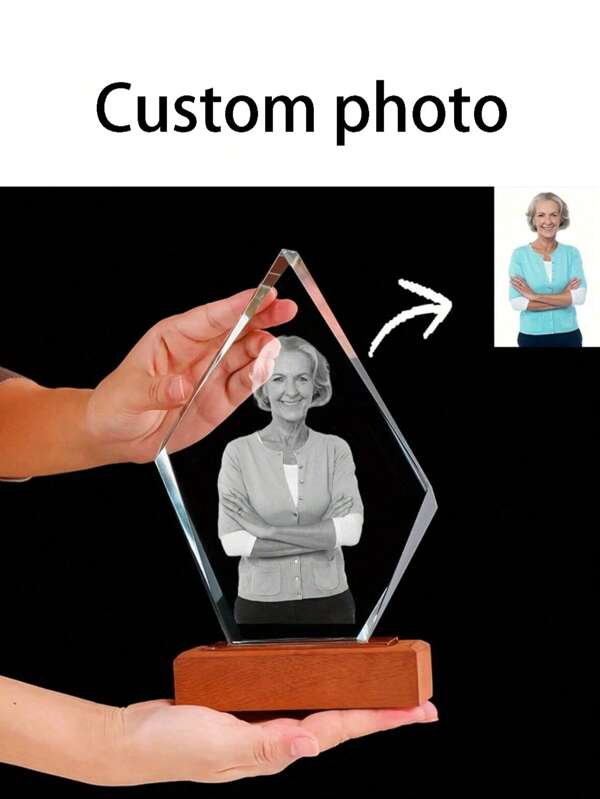 1pc Customizable Engraved Glass Trophy With Laser-Cut Photo, Suitable For Annual Employee And Business Event Souvenirs, Home Decor Art - Wood/Glass, Glass Accessories, Bestseller, Winner Award