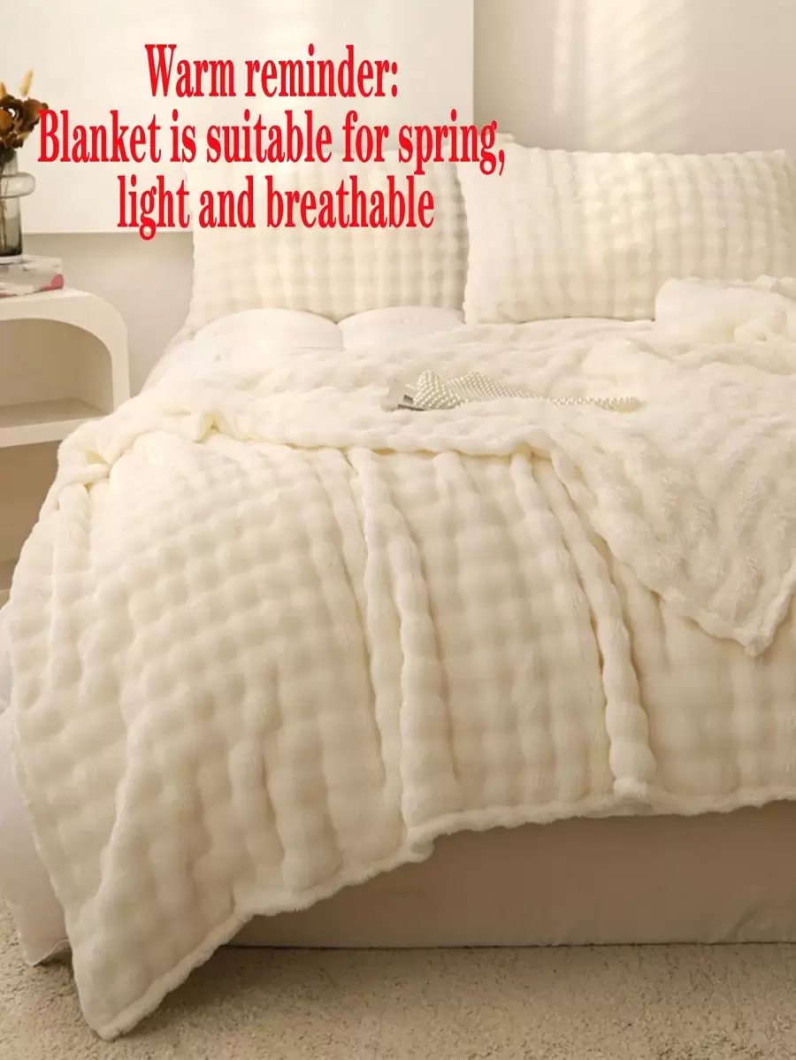 1pc Milky White Bubble Fleece, Super Soft Traditional Flannel Coral Fleece Blanket For Sofa, Office, Bedroom, Travel And Camping, All Seasons Flannel Fleece Throw - White - View 1