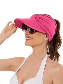 Sombrero de sol plegable de poliéster de ala extra ancha para mujer, con protección UV, sombrero de playa elegante con correa para la barbilla ajustable y a prueba de viento, sombrero de sol de verano empaquetable, liviano y transpirable