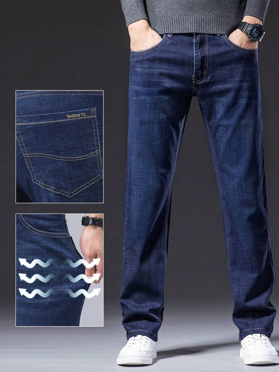 Elastic Comfortable Men's Jeans, Black Slim Fit Business Pants, Plus Size; Blue Casual Work Trousers For Office, Travel, Work