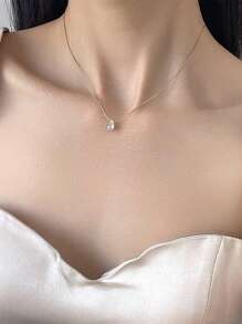 1pc Fashionable And Shining Gold Tone Rhinestone Pendant Necklace,Stainless Steel Material,With Long-Lasting Color Retention,Suitable For Women's Daily Wear . - Gold - View 12