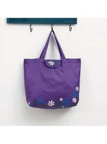 6pcs Reusable Shopping Bags With Printed Button Closure Foldable Polyester Storage Bags, Leak-Proof Rectangular Bags, Suitable For Thanksgiving And Earth Day