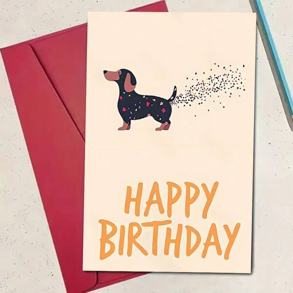 1 Stück, Dackel Papier Schwanz Cartoon Geburtstagskarte, lustige Seitenansicht Hund Grußkarte, hochwertige Grußkarte mit Umschlag, kreatives Geschenk