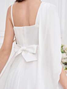 女童不对称白色生日派对礼服，童话公主毕业典礼派对伴娘婚礼舞会礼服，演出服 - 白色 - 查看 9