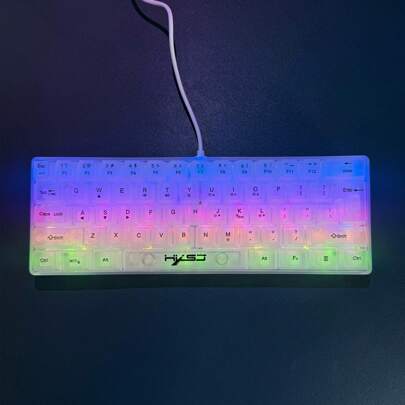 لوحة مفاتيح ألعاب سلكية بنسبة 60%، مزودة بإضاءة خلفية RGB فائقة الصغر وحجم مدمج، مع مفاتيح شفافة صغيرة للحاسب الشخصي/اللاعبين (أبيض شفاف)