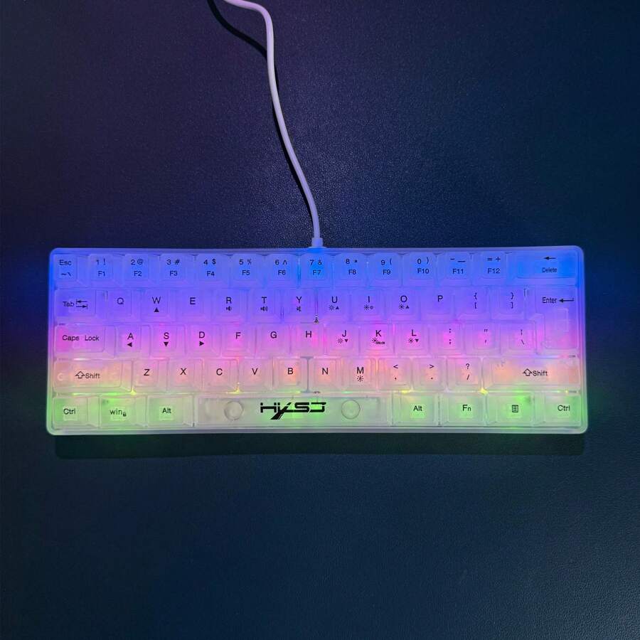 60% 有线游戏键盘，RGB 背光超紧凑迷你键盘小型紧凑透明键帽适用于 PC/游戏玩家（白色透明）