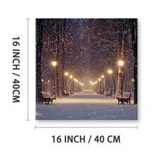 1 Pc, Framed Canvas Wall Art. A Snowy Night Scene In The Park, Art Printed Canvas Poster. Ideal Gift For Bedroom, Living Room, Hallway, Kitchen, Bathroom, Cafe, Bar Dormitory Wall Decoration. Home Decoration Festivals 1