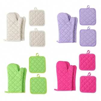 4 件套普通烤箱手套和锅垫，耐高温高达 500°F，超厚厨房烤箱手套，防滑厨房工具，节日烹饪礼物，适合家庭和厨房组织