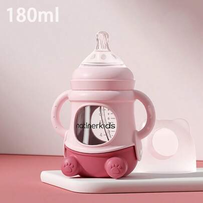 1pc 150ml/240ml Baby Glass Feeding Bottle, Wide Neck Anti-Colic Anti-Drop With Silicone Protective Sleeve