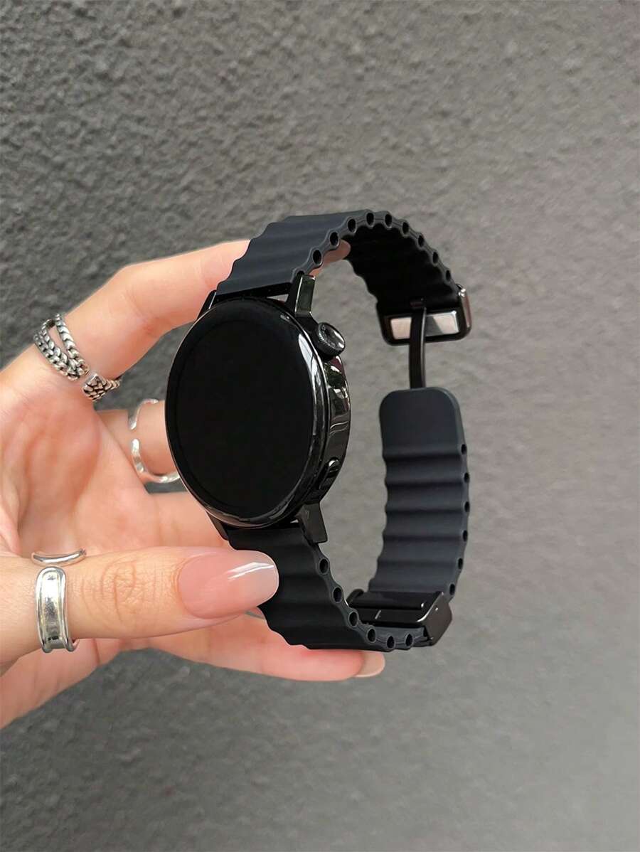 18毫米、20毫米、22毫米硅胶磁吸表带，兼容三星Galaxy Watch 3/4/5/6/7、GT6/5/4/3、Garmin、Amazfit等品牌手表 - 黑色 - 查看 1