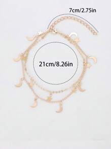 1pc Simple Beach Style Moon & Star Anklet For Women, Suitable For Beach Vacation, Daily Wear, Life Gift, Fashion Accessory - Gold - View 5