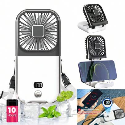 Portable Handheld Mini Fan - Personal Fan With Phone Holder, Type-C Supports Phone Charging, Multi-Function Fan With Infinite Speed Control, Semiconductor Cooling, Rapid Cooling, Compact Palm-Sized Fan, Essential Gift For Summer Travel, Outdoor, Beach, University, Music Festival