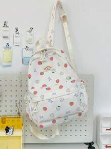 新款可爱草莓设计大容量学生背包，时尚学院包，时尚旅行包。 - 白色 - 查看 5