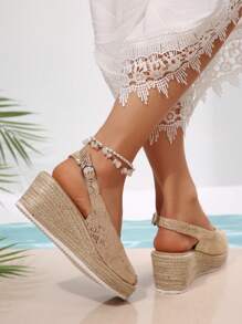 女士厚底坡跟凉鞋，舒适黑色女士夏季休闲鞋