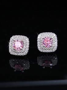 2只装立方氧化锆耳钉，方形水钻耳环，嘻哈风饰品，周年纪念/生日/情人节的理想礼物