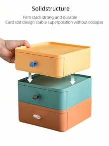 1 pieza Organizador de escritorio multifuncional, organizador de cajones, caja de almacenamiento para maquillaje y joyas, material de PP duradero, adecuado para oficina, hogar, tocador, baño, dormitorio, sala de estar, almacenamiento de papelería. Cajones a prueba de polvo, apilables, múltiples colores disponibles