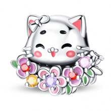 1 pieza Compañero permanente del amor, romántico rosa corazón de rosa de amor, lazo de amor, broche fijo, ramo de amor, gato y flor, cuentas de flor, colgante adecuado para pulsera de serpiente, collar, llavero, cuentas plateadas adecuadas para hacer joyería DIY, regalo de aniversario, Navidad, para chicas, pareja, regalo del Día de San Valentín