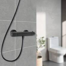 InSyoForeverEC Miscelatore termostatico per doccia, rubinetto miscelatore termostatico per doccia in ottone con pulsante di sicurezza 38°C per doccia, bagno, nero