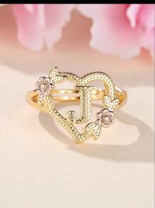 1pc Stylish Adjustable Rings With Heart, Letter, Geometric Pattern Design, Fashion Accessories, Ideal Gift