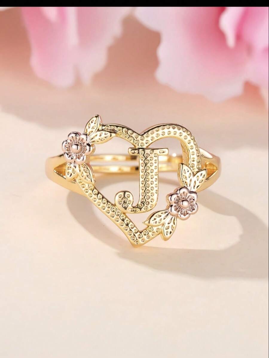 1 件时尚可调节戒指，带有心形、字母、几何图案设计，新潮时尚配饰，理想礼物 - 戒指 - 查看 1