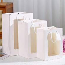 翻盖式手提包，带蝴蝶结和窗口开口，大纸板袋，手提礼品袋，生日礼物包装袋