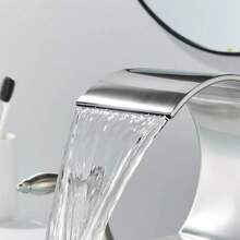 Widespread Bathroom Sink Basin Faucet With Waterfall Design, 2 Handle, 3 Hole Vanity Mixer Tap For Enhanced Style And Functionality