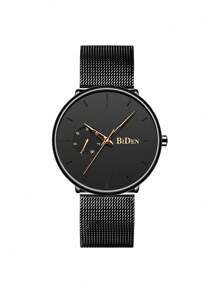BIDEN Reloj de cuarzo para hombres BIDEN, correa de malla de acero inoxidable ultrafina, estilo de negocios casual, adecuado para uso diario, regalo para vacaciones y cumpleaños