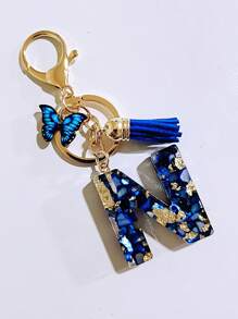 1pc Women's Beige Resin Letter Heart Shape Tassel Casual & Cute Style Keychain, Creative Decoration Gift For Friend Car Accessories Bag Charm Backpack For School Goth Y2k