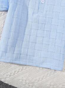 2pcs/Set Summer New Baby Boy Jacquard Fabric Polo Neck Shirt And Casual Shorts - Blue - View 4